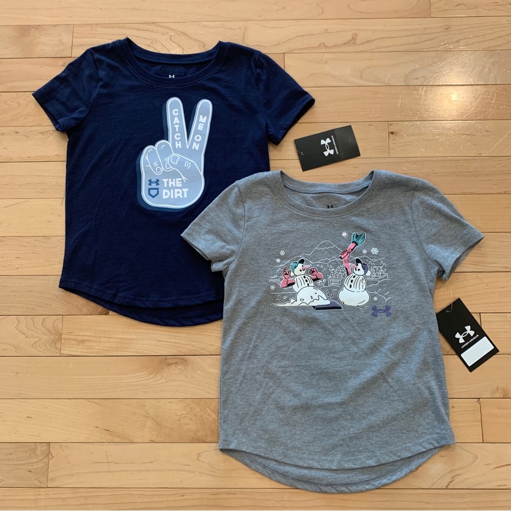 New Under Armour little girls size 5 short sleeve athletic shirts set of 2
